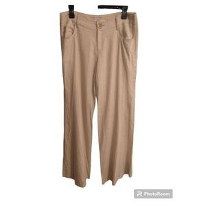 Cache beige linen flared bottom pants Sz 10 Boho Beachy Cottage Core